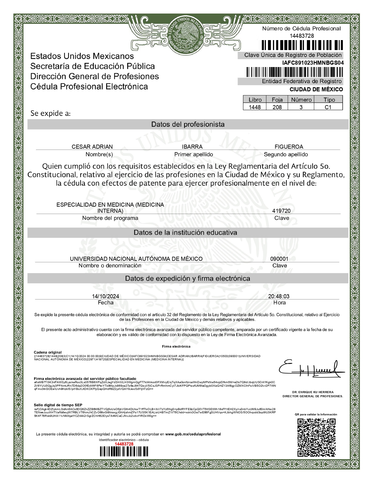 Cédula de medicina interna